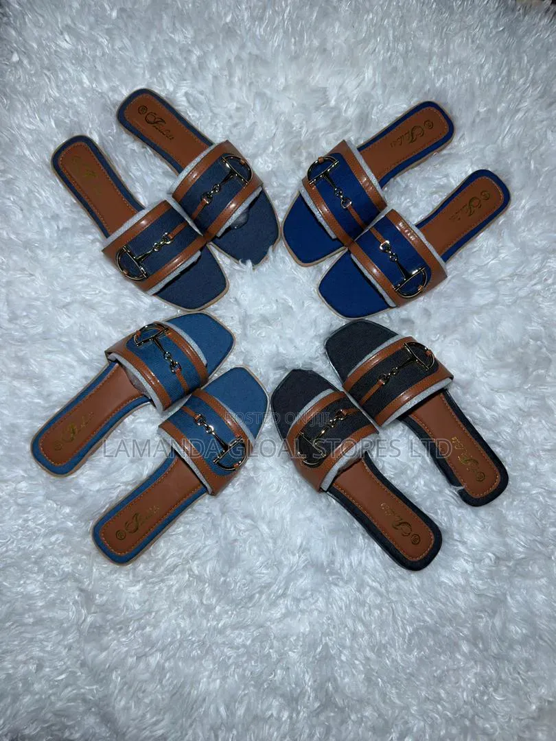 Elegant Women's Denim Horsebit Flat Slides - Premium Collection