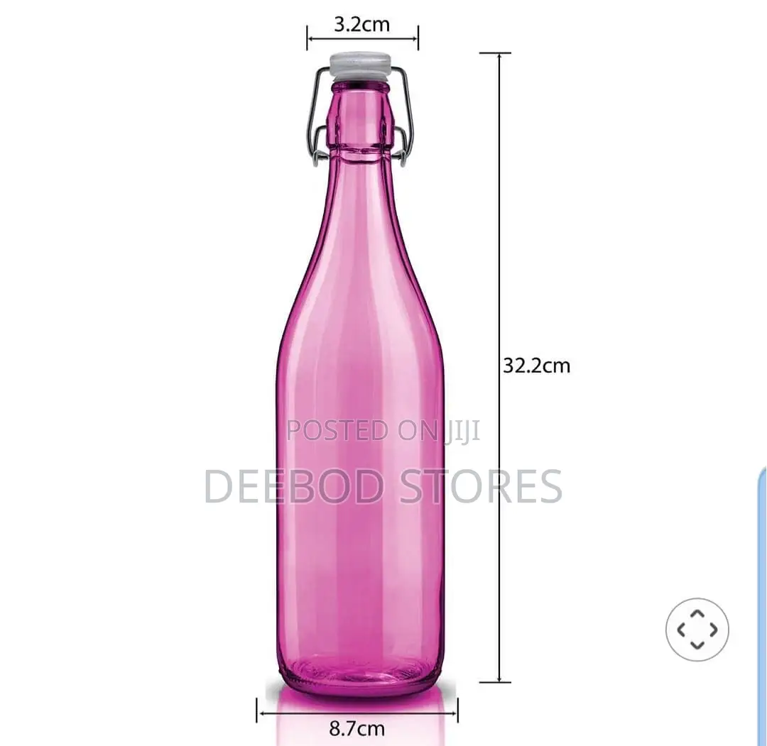 Cello Aquaria Glass Water Bottle With a Swing-Top Lid.