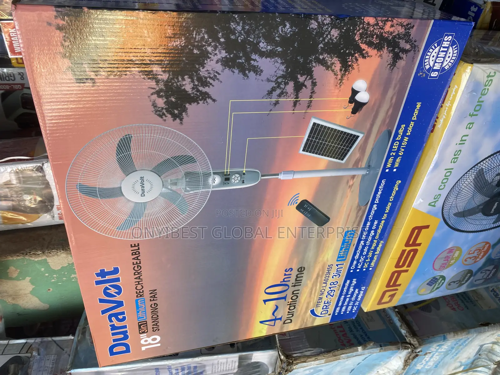18inches Duravolt Solar Rechargeable Fan With Panel and Bulb