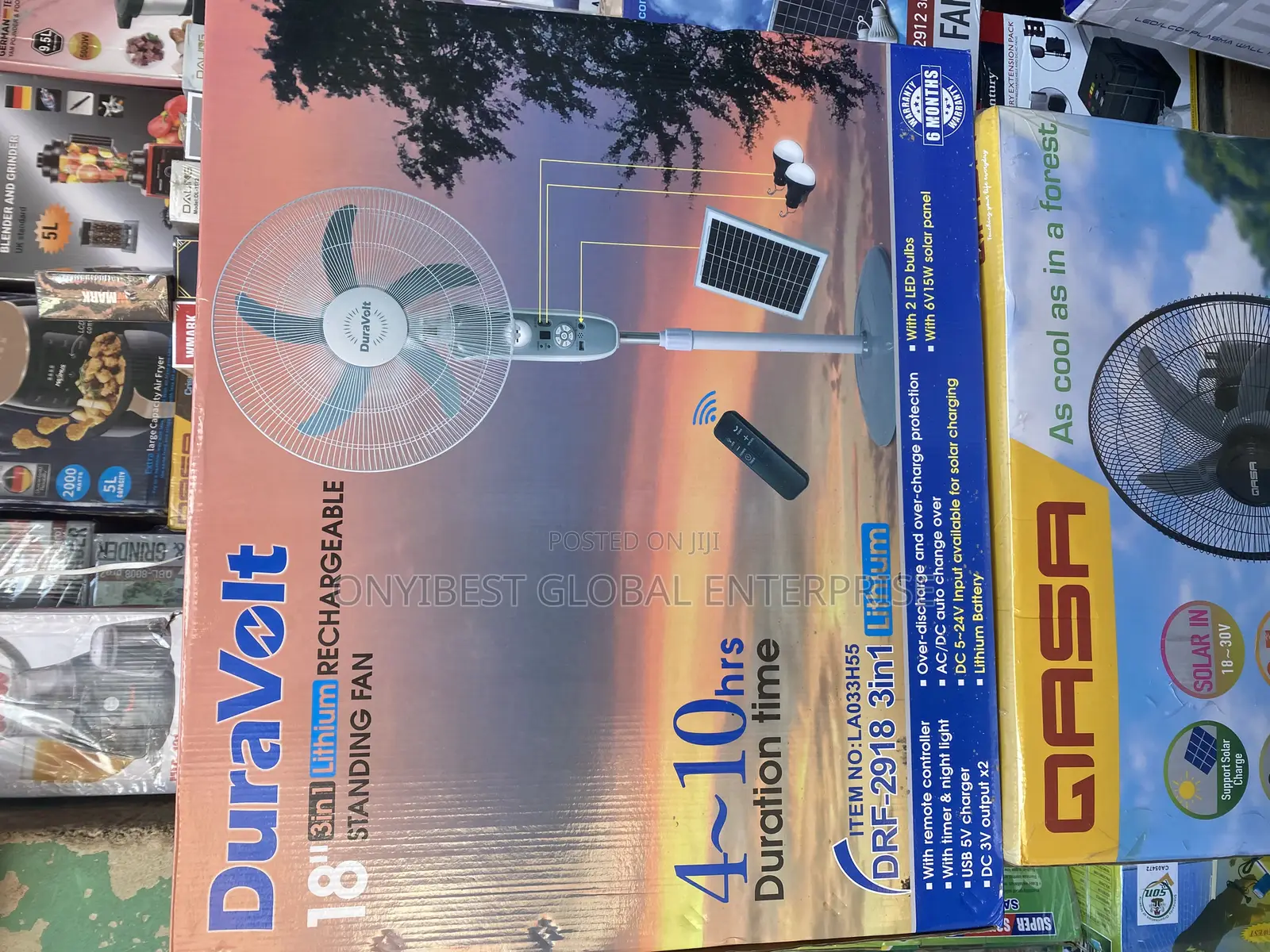 18inches Duravolt Solar Rechargeable Fan With Panel and Bulb