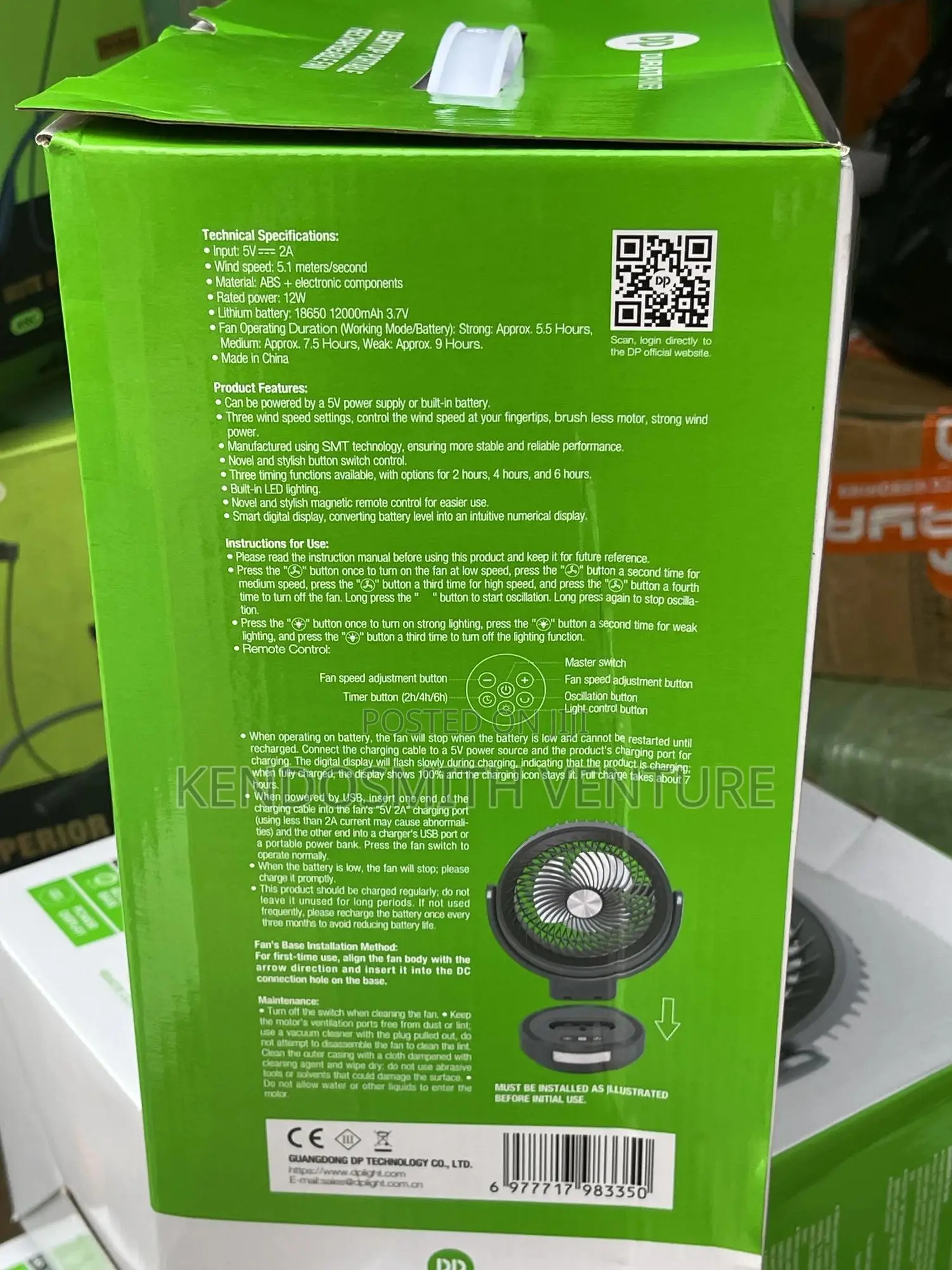Original Power Rechargeable Desktop Fan Dp-7643 12000mah