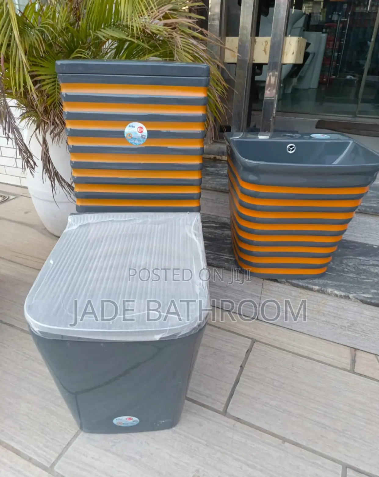 Water Closet Grey With Gold Lines
