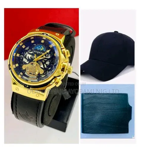 Classic Simple Quartz Men Wristwatch, Cap Wallet