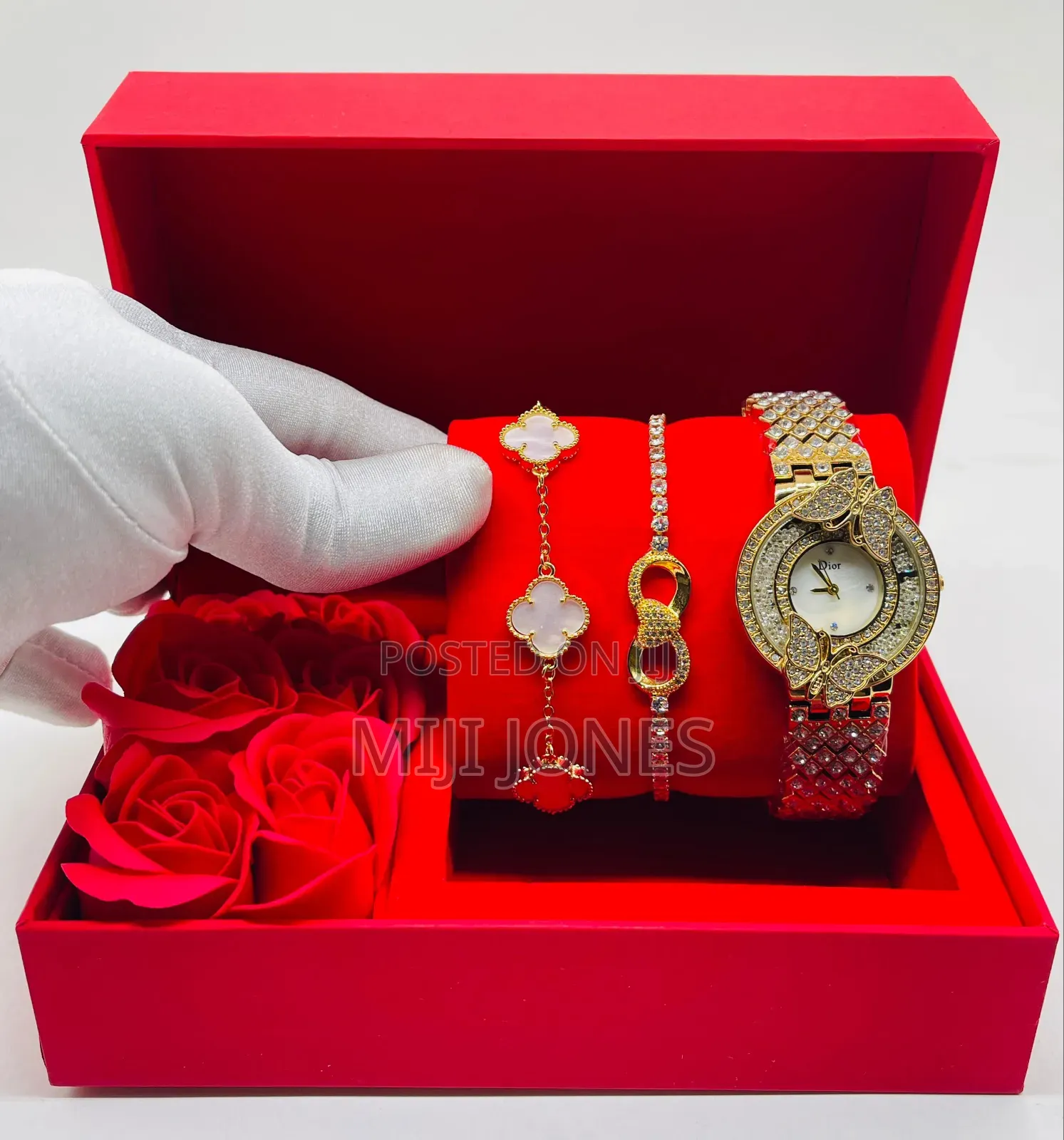 *Dior-Inspired Female Wristwatch Set | Box + 2 Bracelets + Carrier Bag