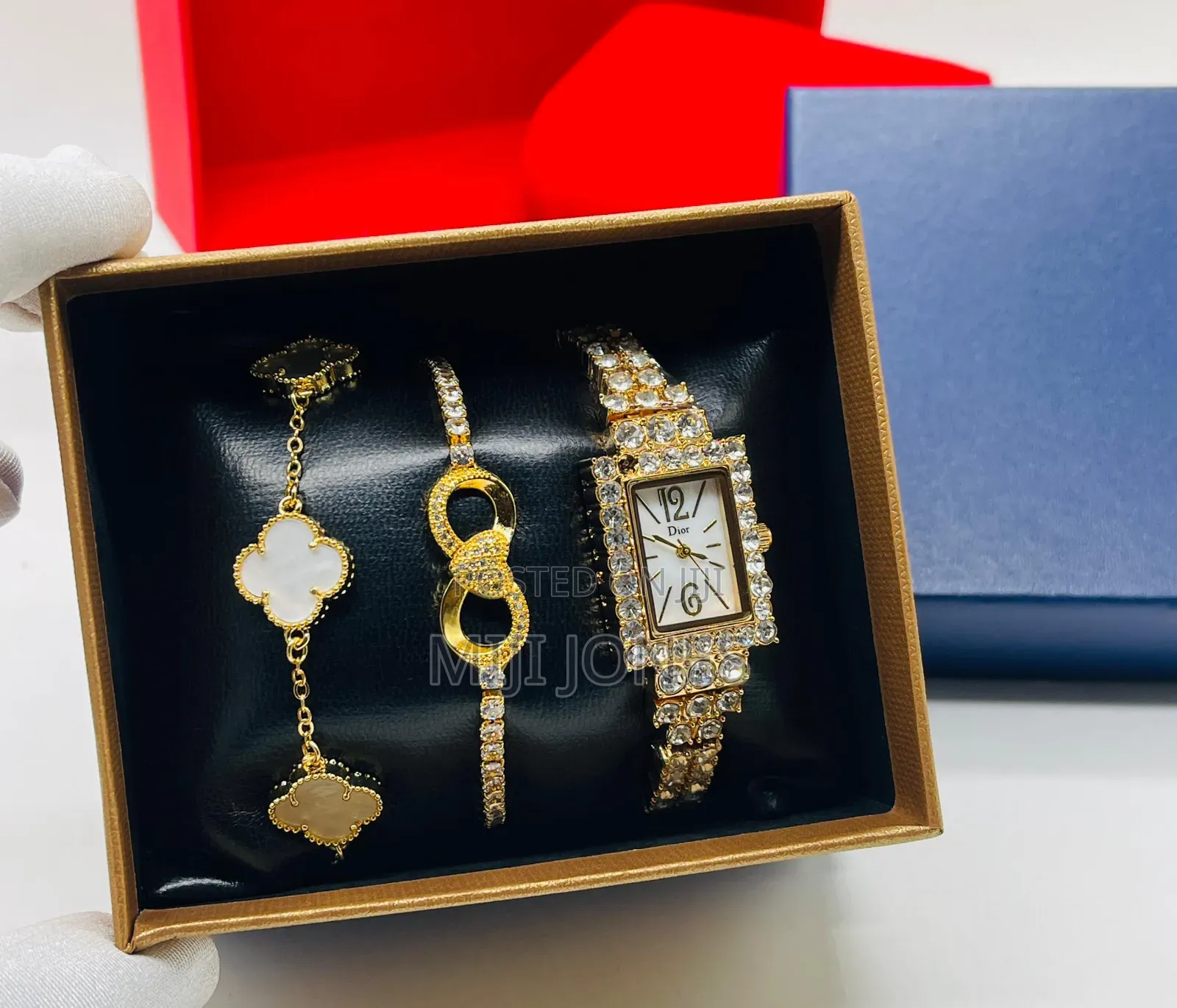 *Dior-Inspired Female Wristwatch Set | Box + 2 Bracelets + Carrier Bag