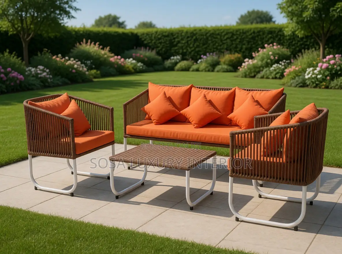 Brand New 3-piece Rattan Outdoor Patio Set With Red Cushions