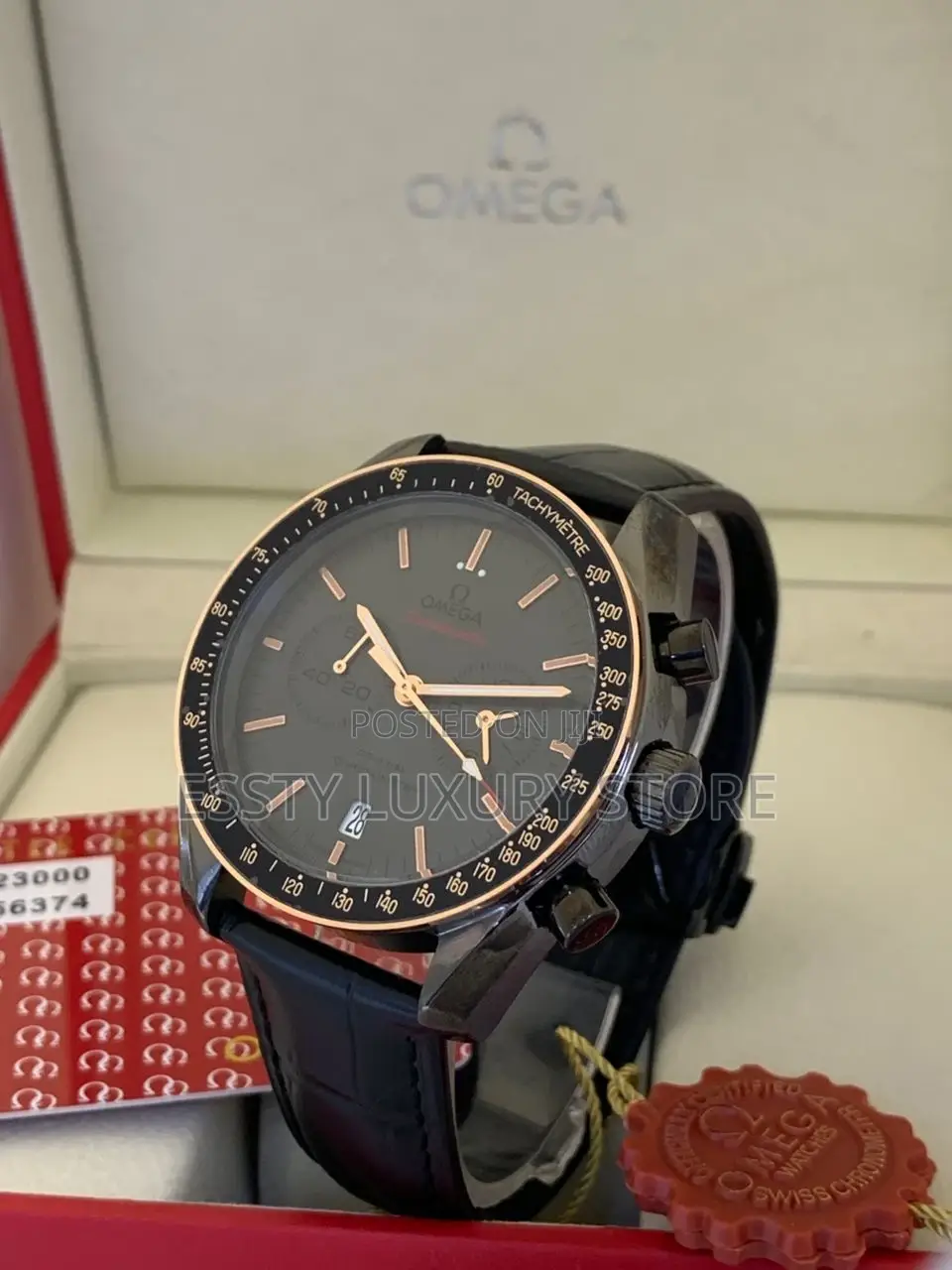 High Quality Omega Chronograph Pure Quality Leather Strap