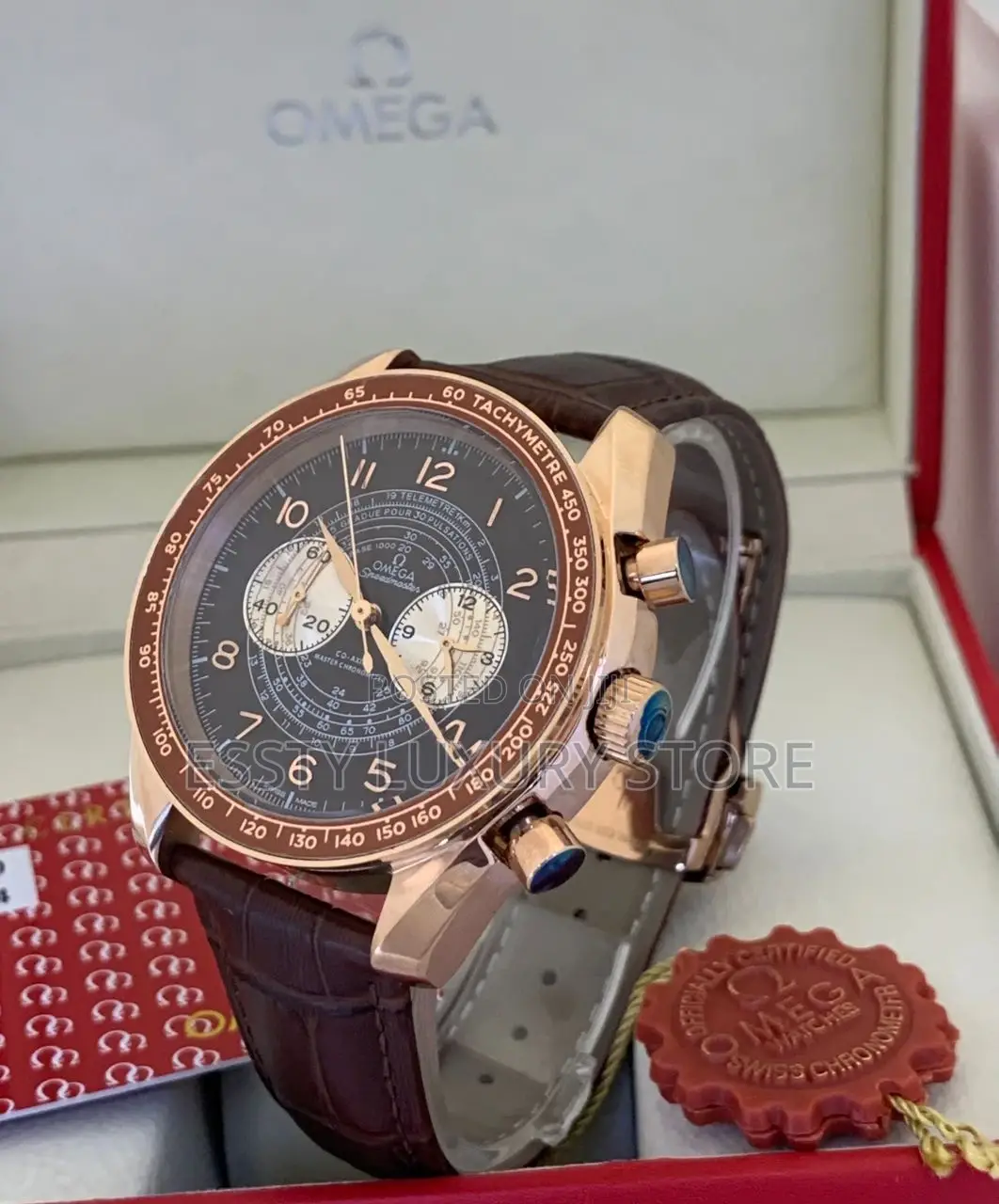 High Quality Omega Chronograph Pure Quality Leather Strap