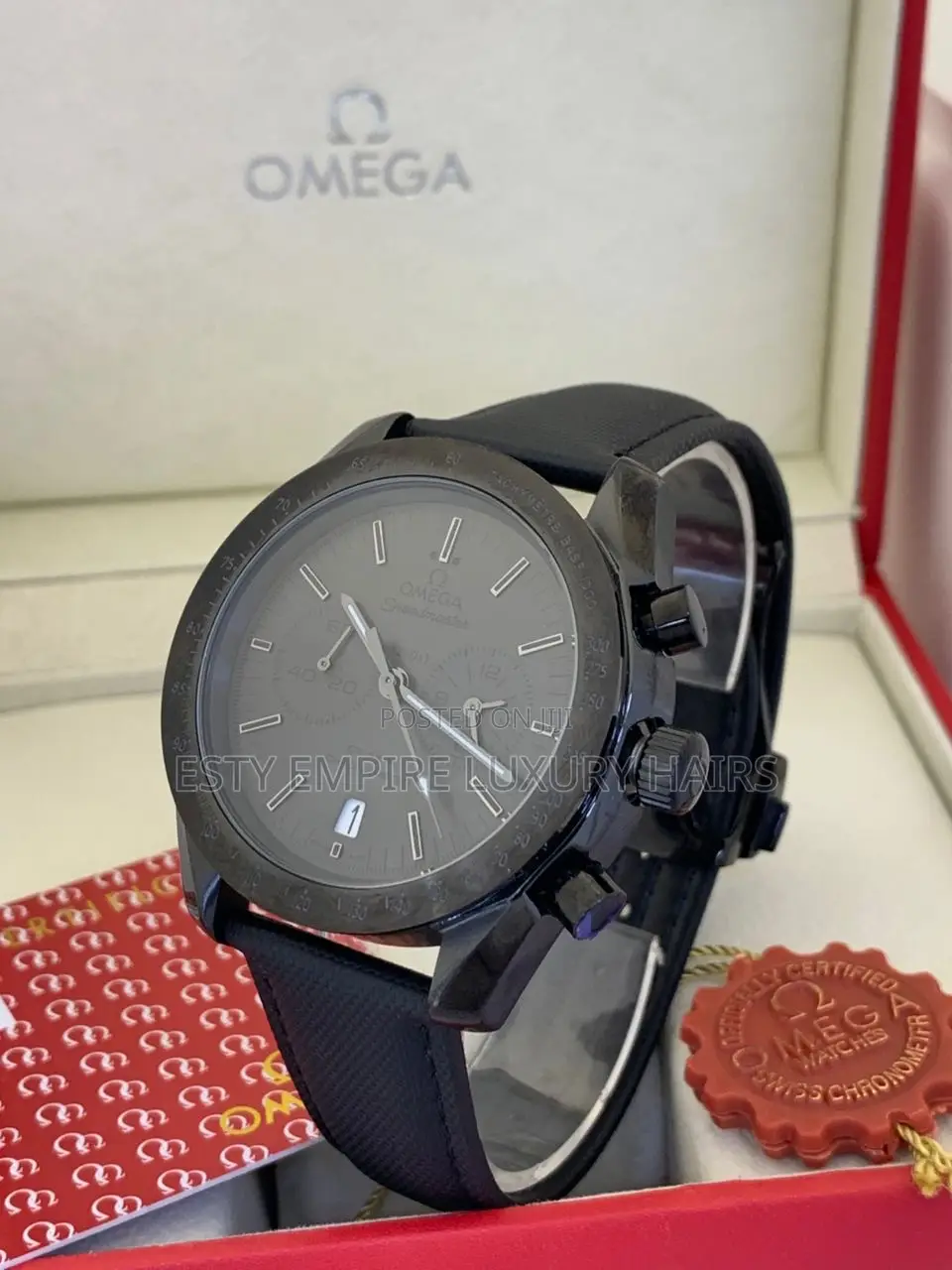 High Quality Omega Chronograph Pure Quality Leather Strap