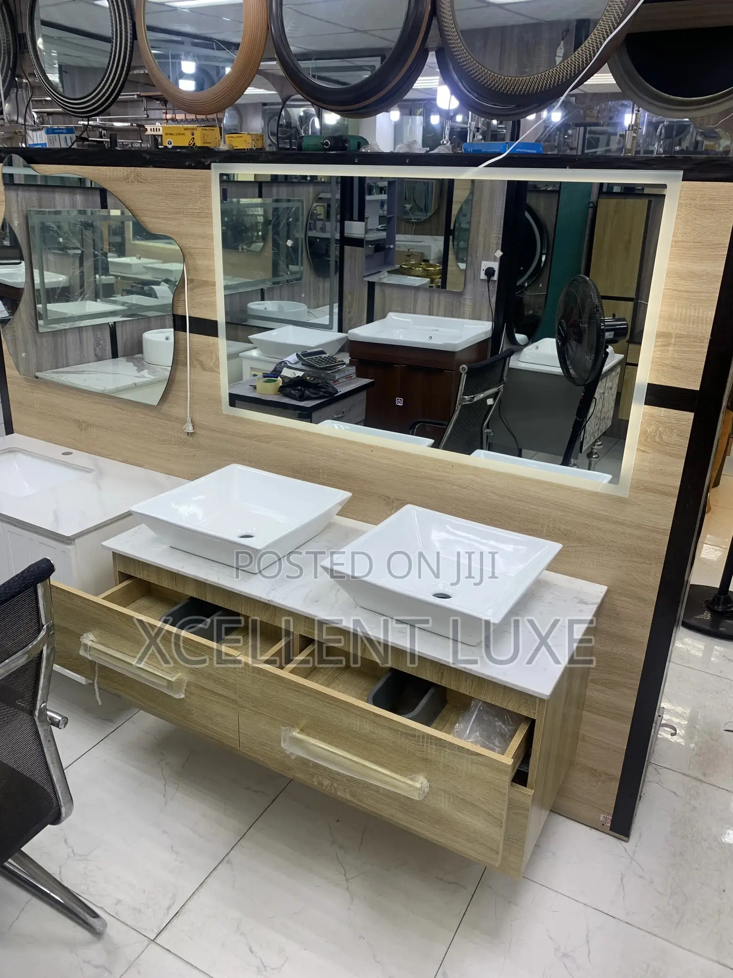 Double Bowl Cabinet Wash Hand Basin With Led Mirror