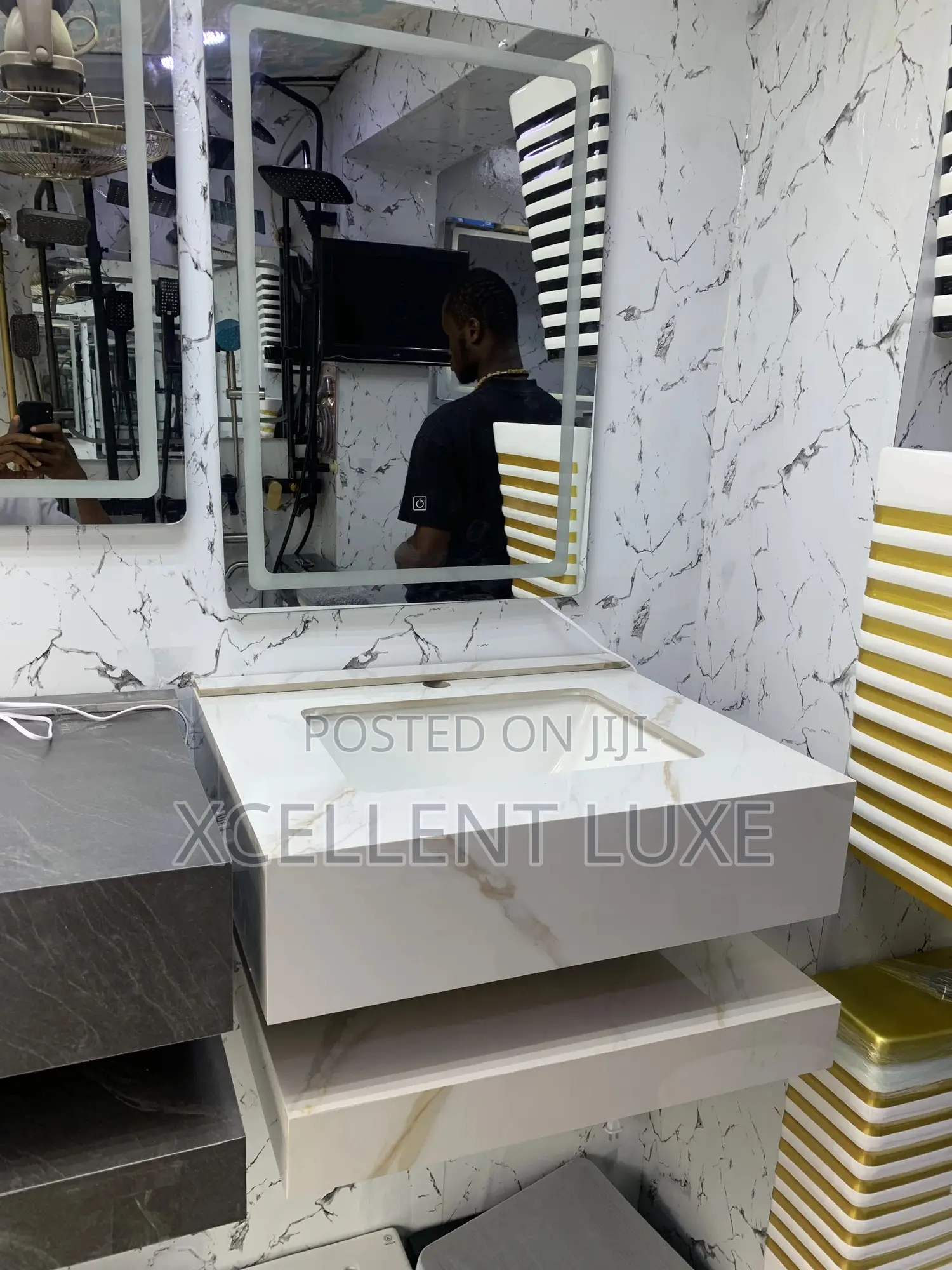 Marble Cabinet Wash Hand Basin With Led Mirror
