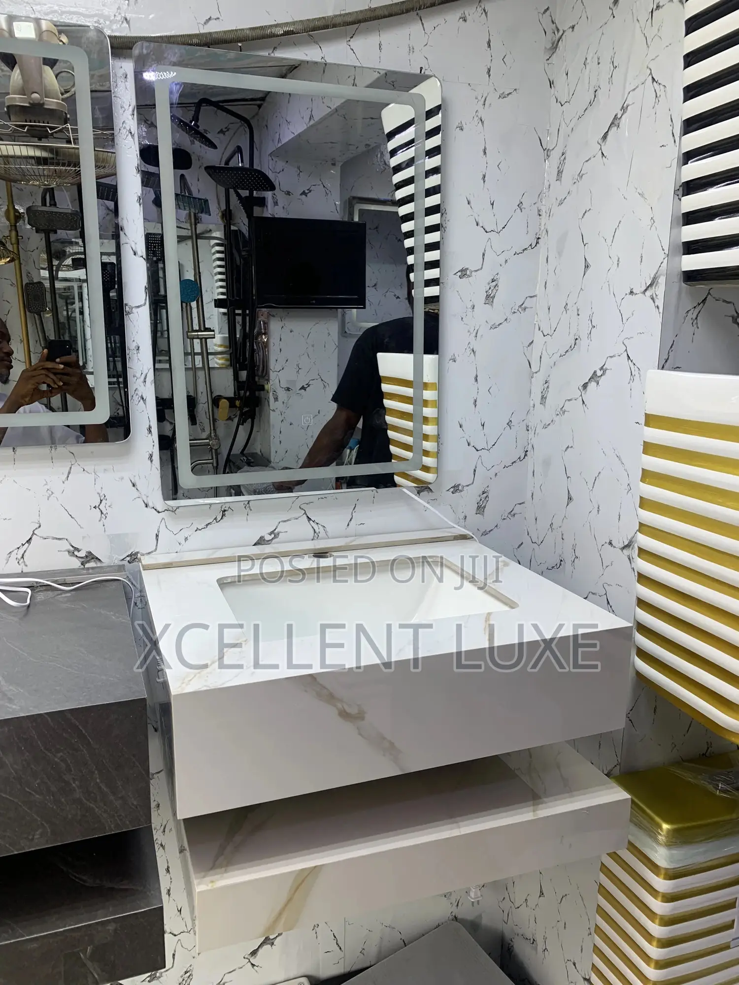 Marble Cabinet Wash Hand Basin With Led Mirror