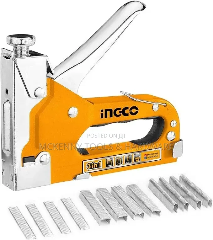 Ingco Hsg14 3-in-1 Hand Tacker With 600 Replacement Needles Staple Gun