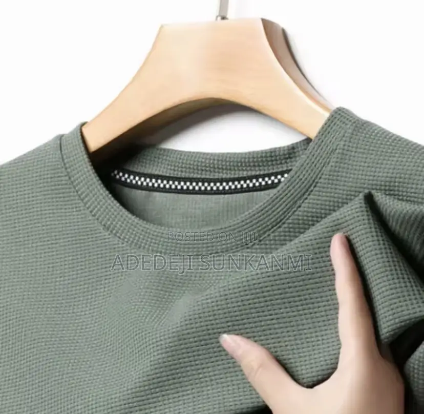 Summer Waffle Round Neck Short Sleeved T-Shirt for Men