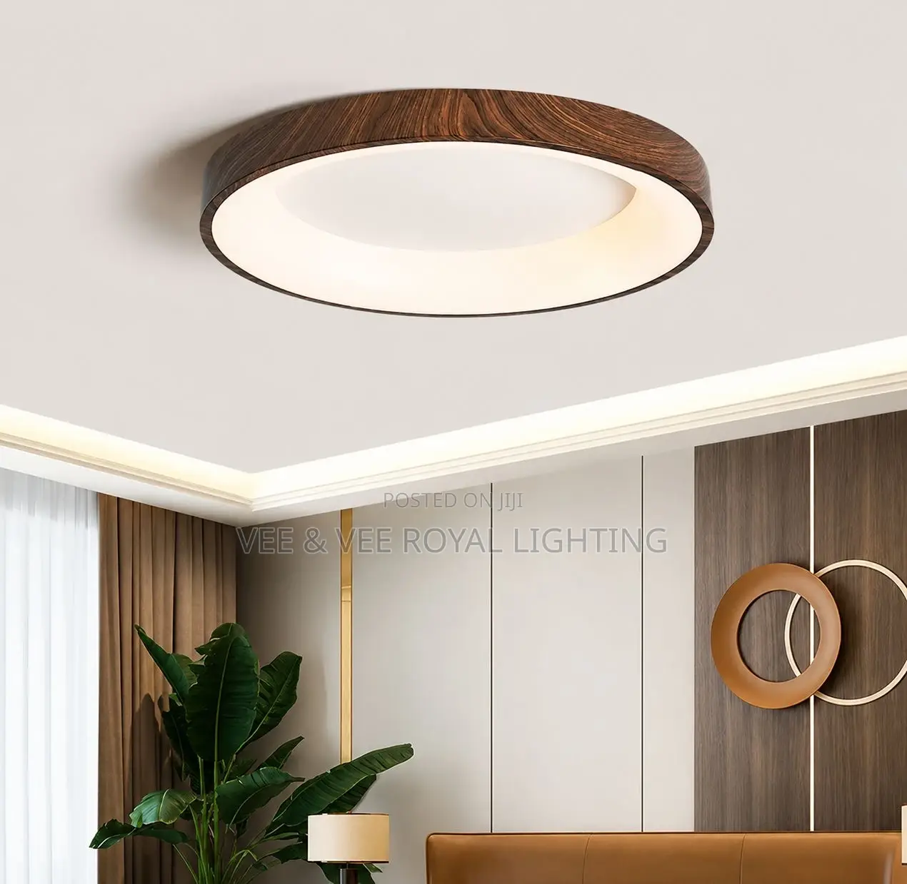 Round Wood Grain Ceiling Lamp–For Bedroom, Waiting Room, Hotels, Cafes