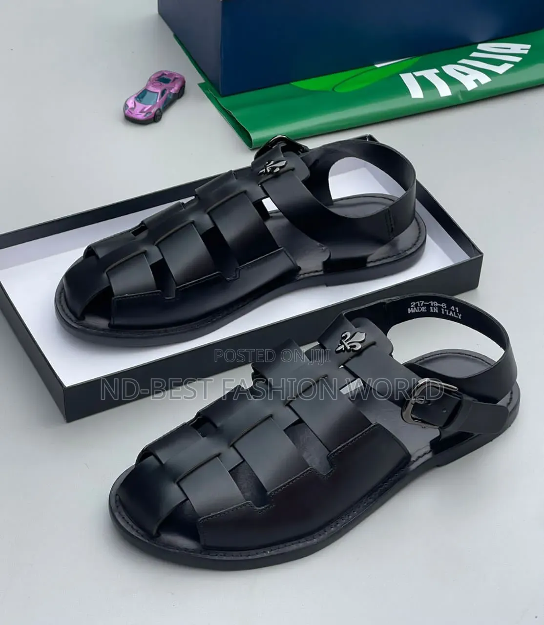 Black Leather Italian Sandals
