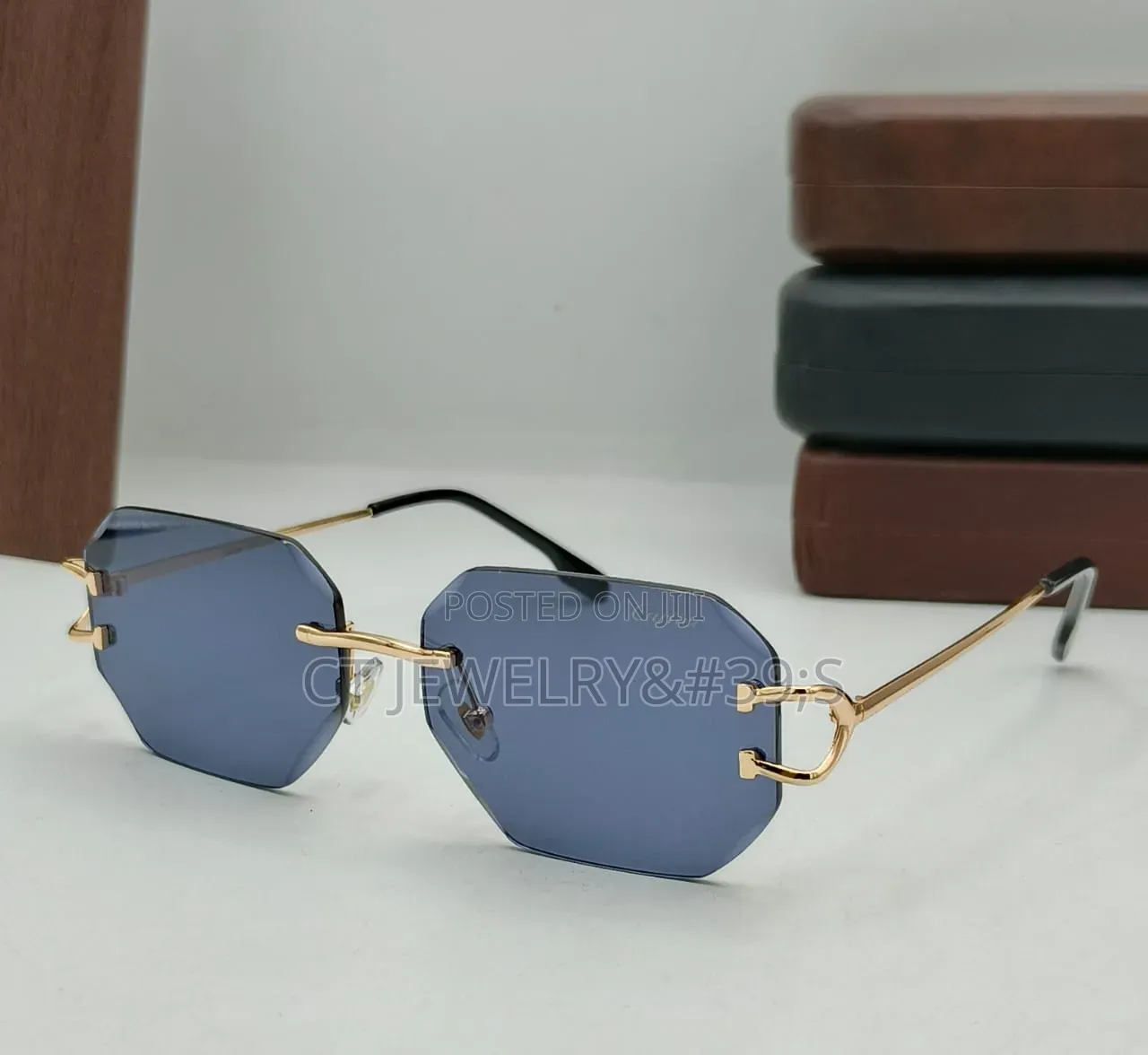 Luxury (Cartier) Rimless Octagon Sunglasses, Minimalist Metal Frame