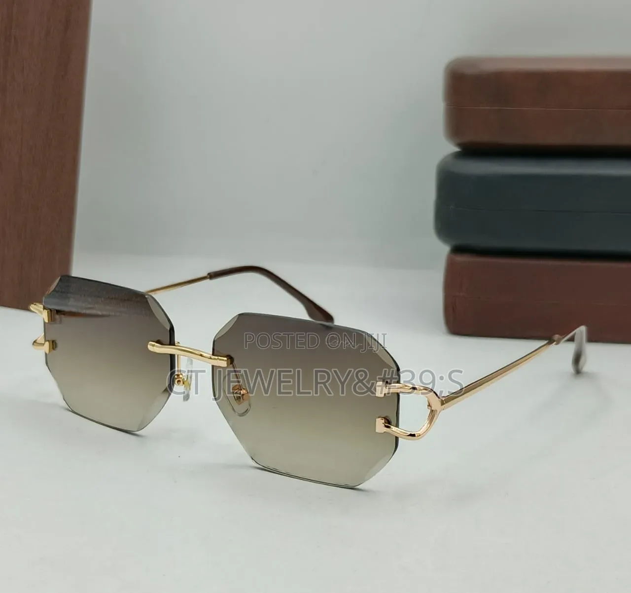 Luxury (Cartier) Rimless Octagon Sunglasses, Minimalist Metal Frame