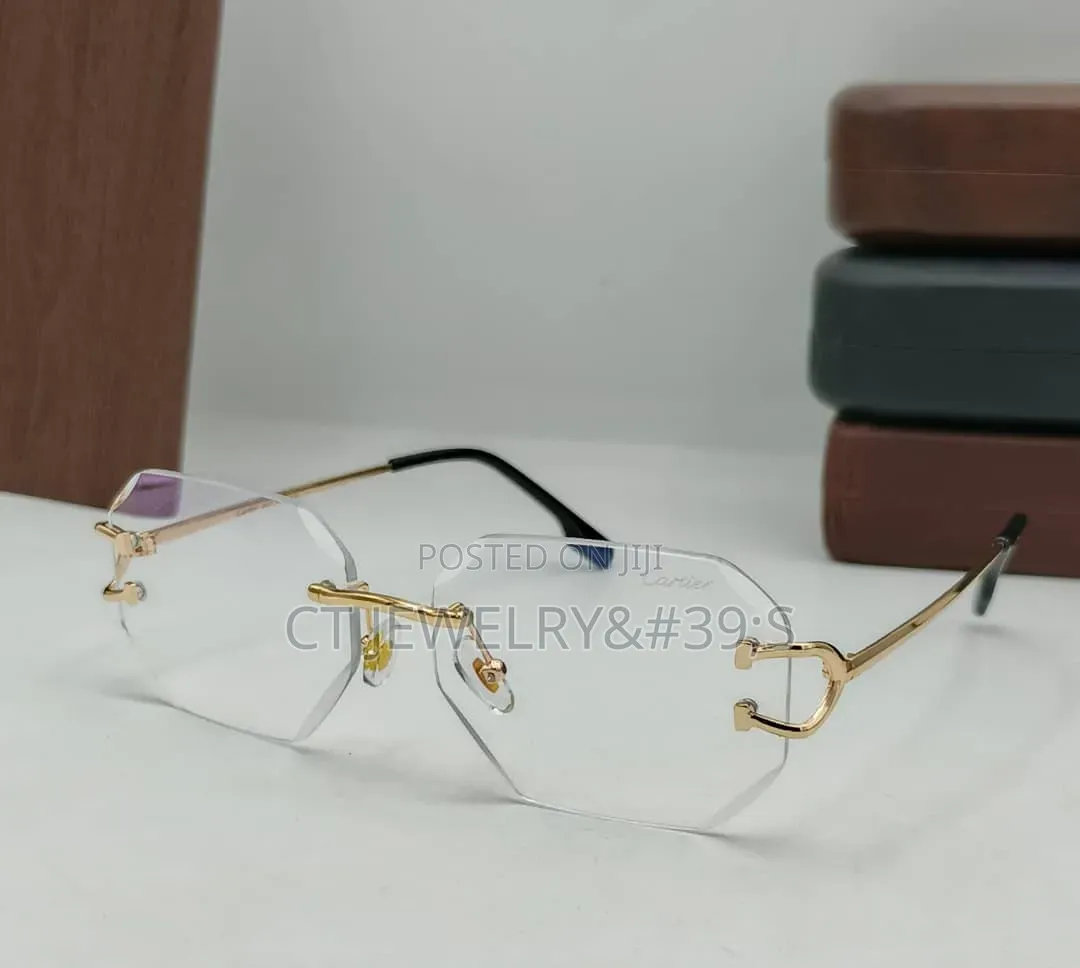 Luxury (Cartier) Rimless Octagon Sunglasses, Minimalist Metal Frame