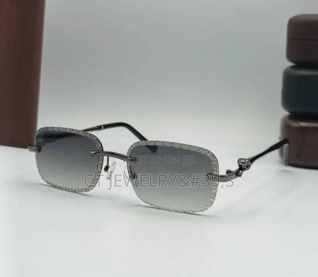 Luxury Rimless Sunglasses Etched Gradient Lenses, Gunmetal Frame