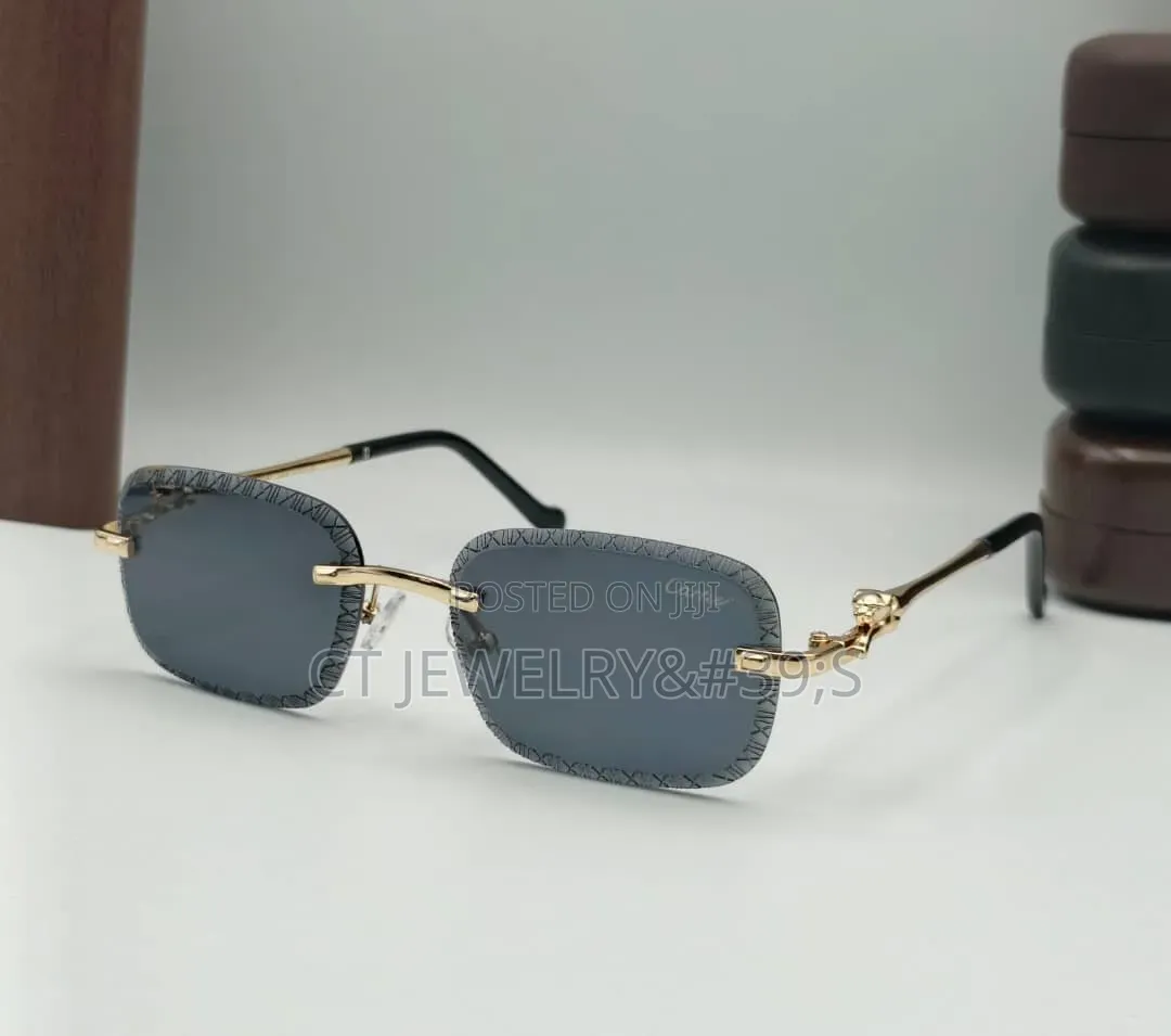 Luxury Rimless Sunglasses Etched Gradient Lenses, Gunmetal Frame