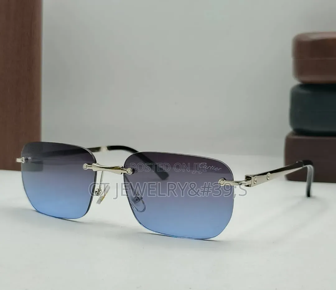 Luxury Rimless Sunglasses Etched Gradient Lenses, Gunmetal Frame