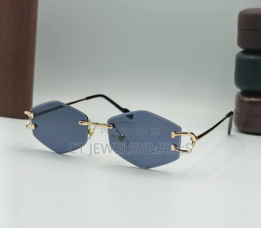 Quality Cartier Rimless Oval Fashion Sunglasses, Gradient Brown Lenses