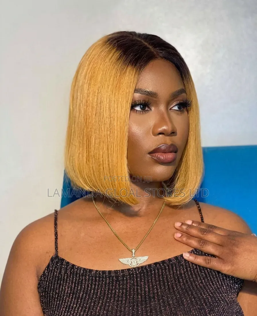 Premium 10-Inch Darkroot Gold Bob Wig - Closure Human Hair Blend