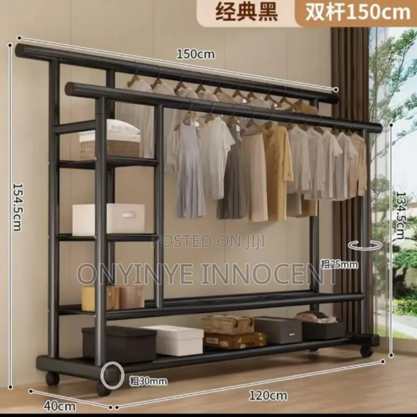 Double Rod Heavy Duty Metal Garment Rack Clothes Black