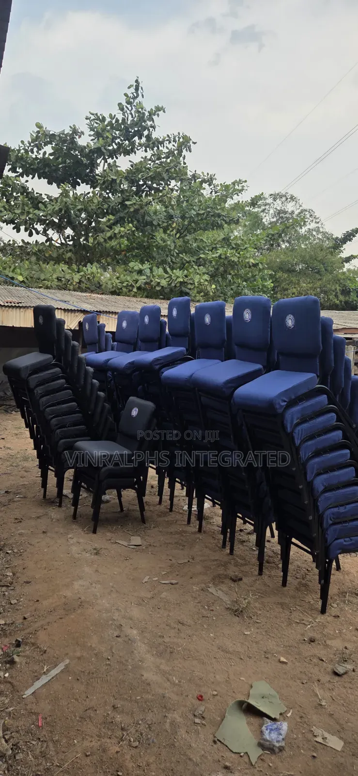 Plain Blue Medium Size Church Chair With Logo