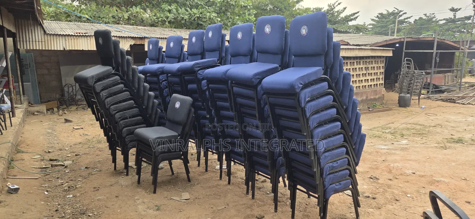 Plain Blue Medium Size Church Chair With Logo