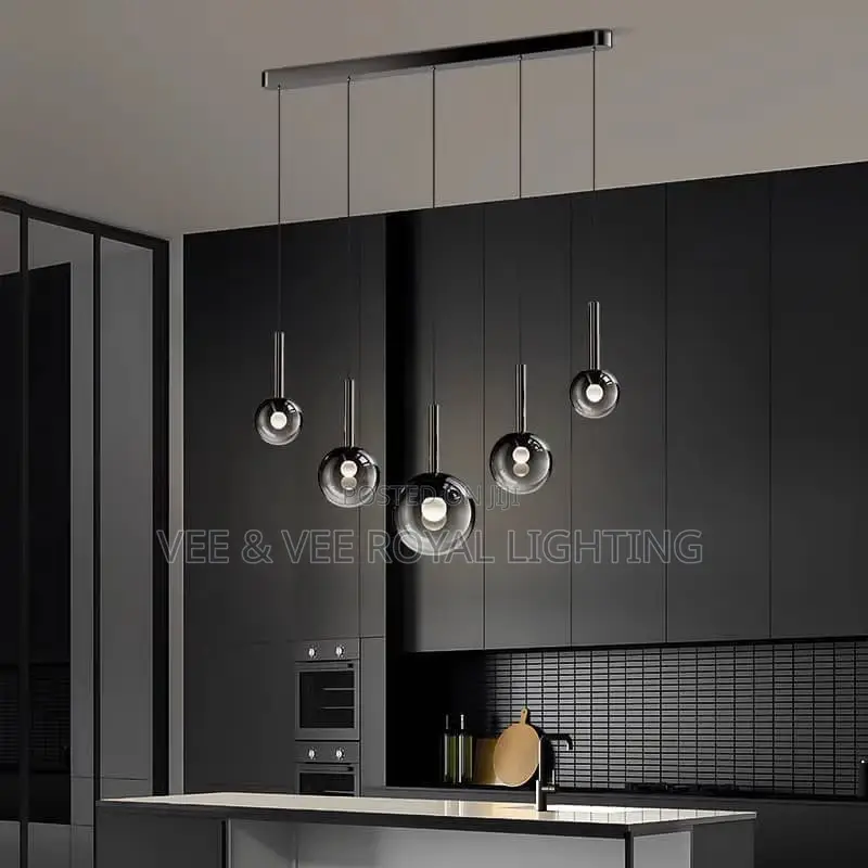 Luxury 5-Light Glass Pendant Chandelier- For Dining, Kitchen, Cafes