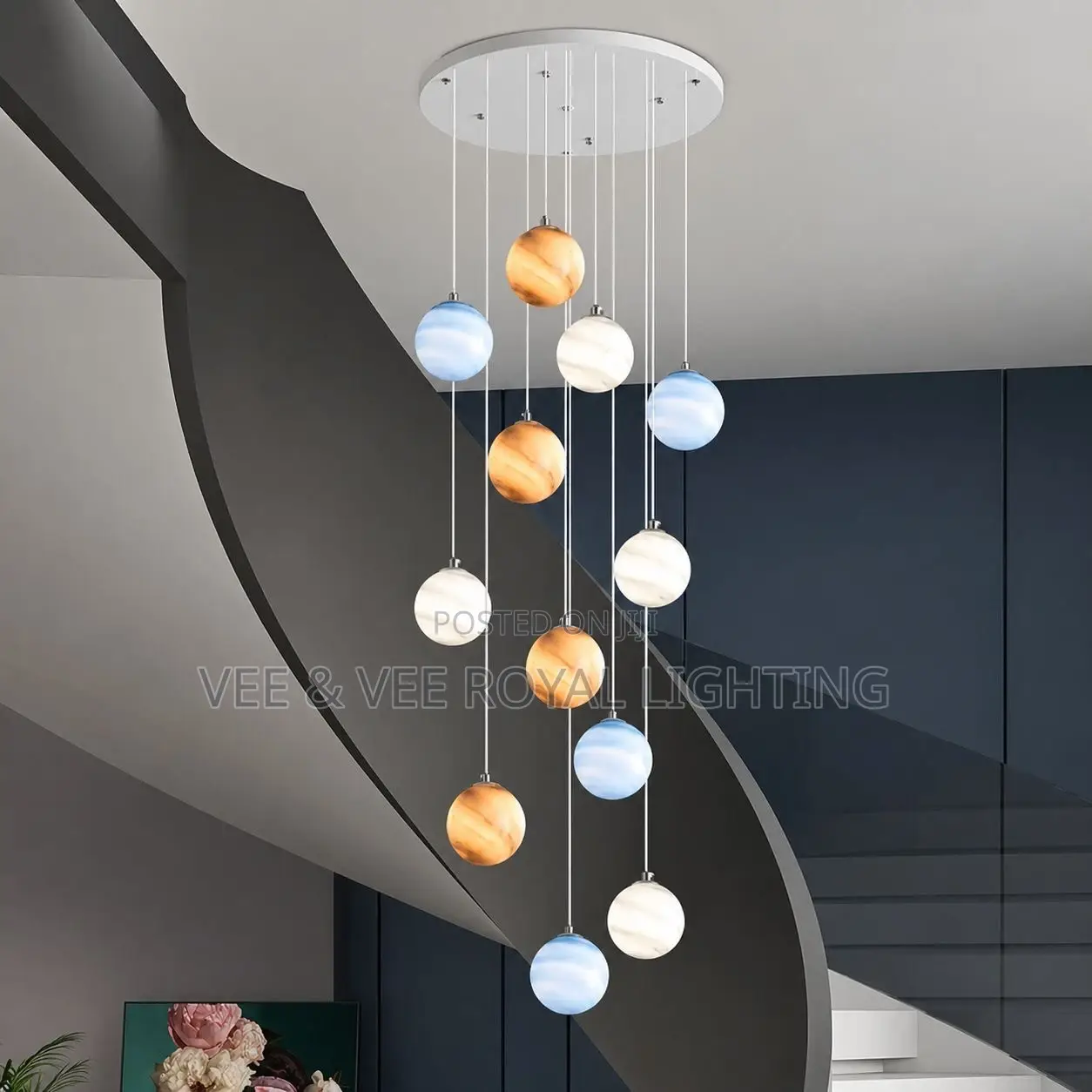 Luxury 12-Light Planet Galaxy Chandelier– Void, Duplex,Staircase Light