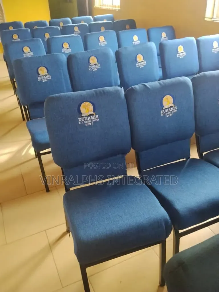 Red and Blue Church Chair With Logo