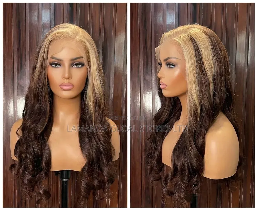 Premium 28-Inch Two-Tone Spiral Bounce Human Hair Blend Wig
