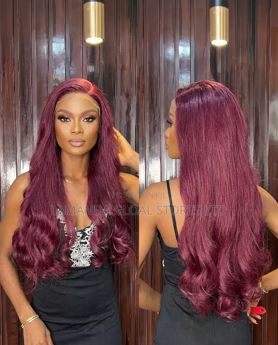 Premium 28-Inch Wine Spiral Bounce Wig - Full Frontal Human Hair Blend