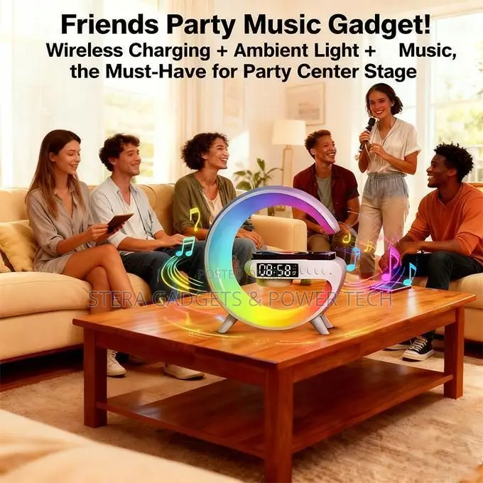 G-Shape 4-in-1 Smart Wireless Charger, Bluetooth Speaker Alarm Clock