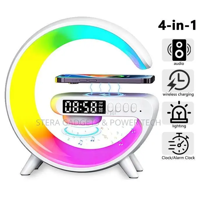 G-Shape 4-in-1 Smart Wireless Charger, Bluetooth Speaker Alarm Clock