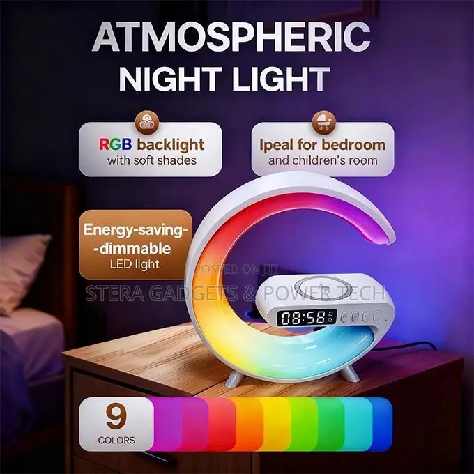 G-Shape 4-in-1 Smart Wireless Charger, Bluetooth Speaker Alarm Clock