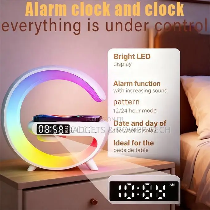 G-Shape 4-in-1 Smart Wireless Charger, Bluetooth Speaker Alarm Clock