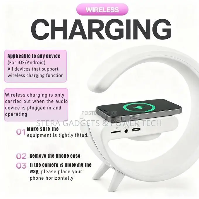 G-Shape 4-in-1 Smart Wireless Charger, Bluetooth Speaker Alarm Clock