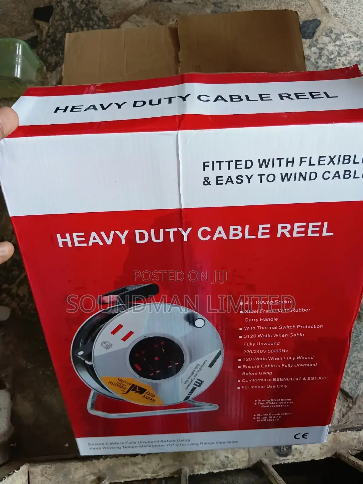 Heavy Duty Extension Cable Reel 4 Port 13amp Sockets