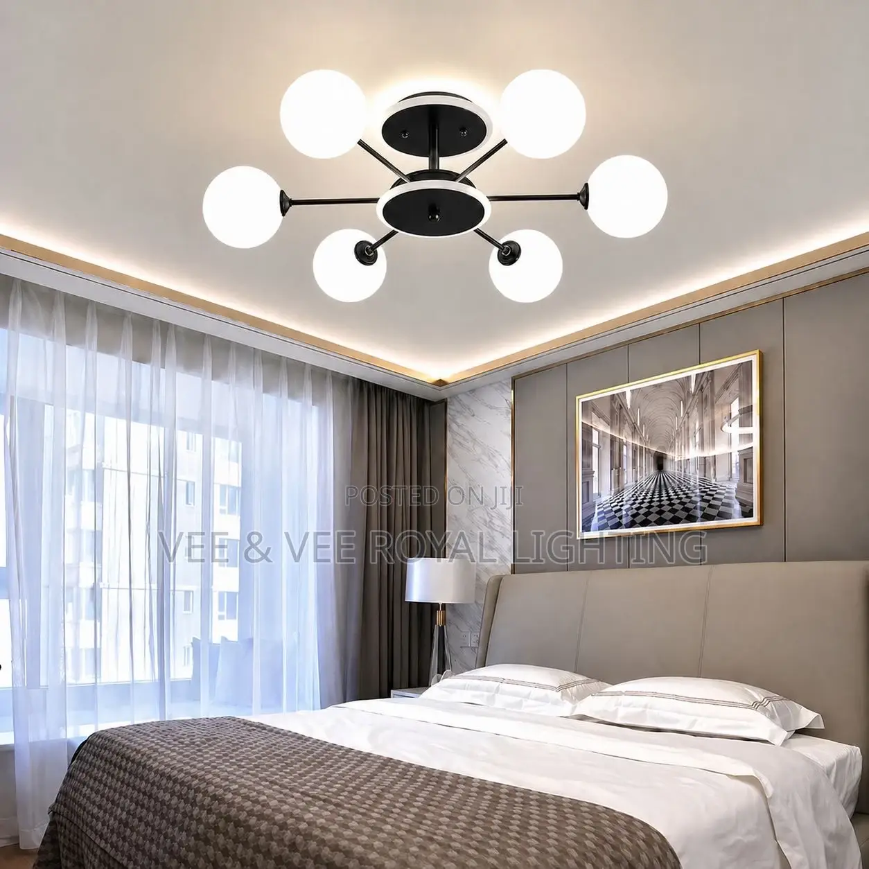 Modern 6 Heads Frosted Chandelier – For Living Room, Bedroom , Office