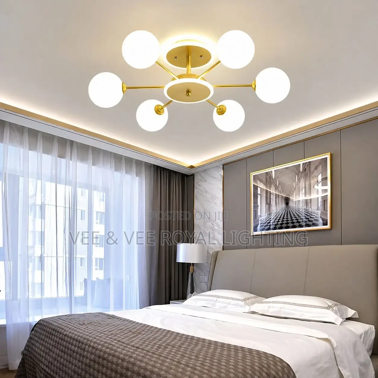 Luxury 6-Light Gold Glass Chandelier– For Bedroom, Lounge, Living Room