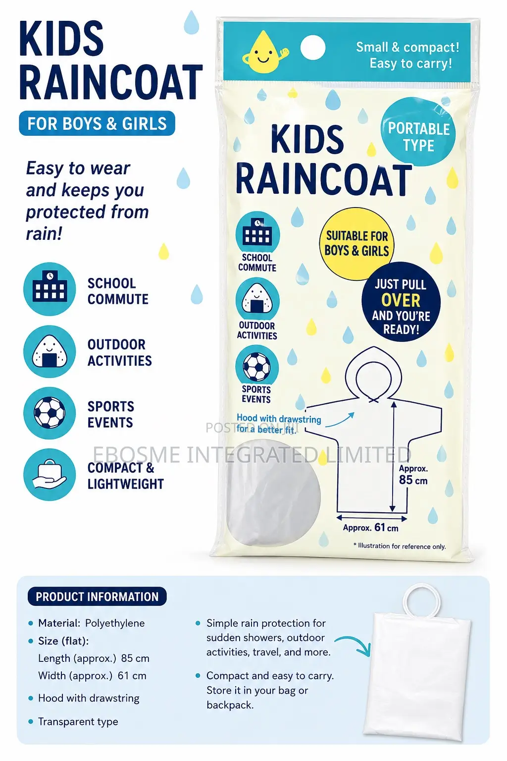 Kids Waterproof Raincoat With Hood High Quality