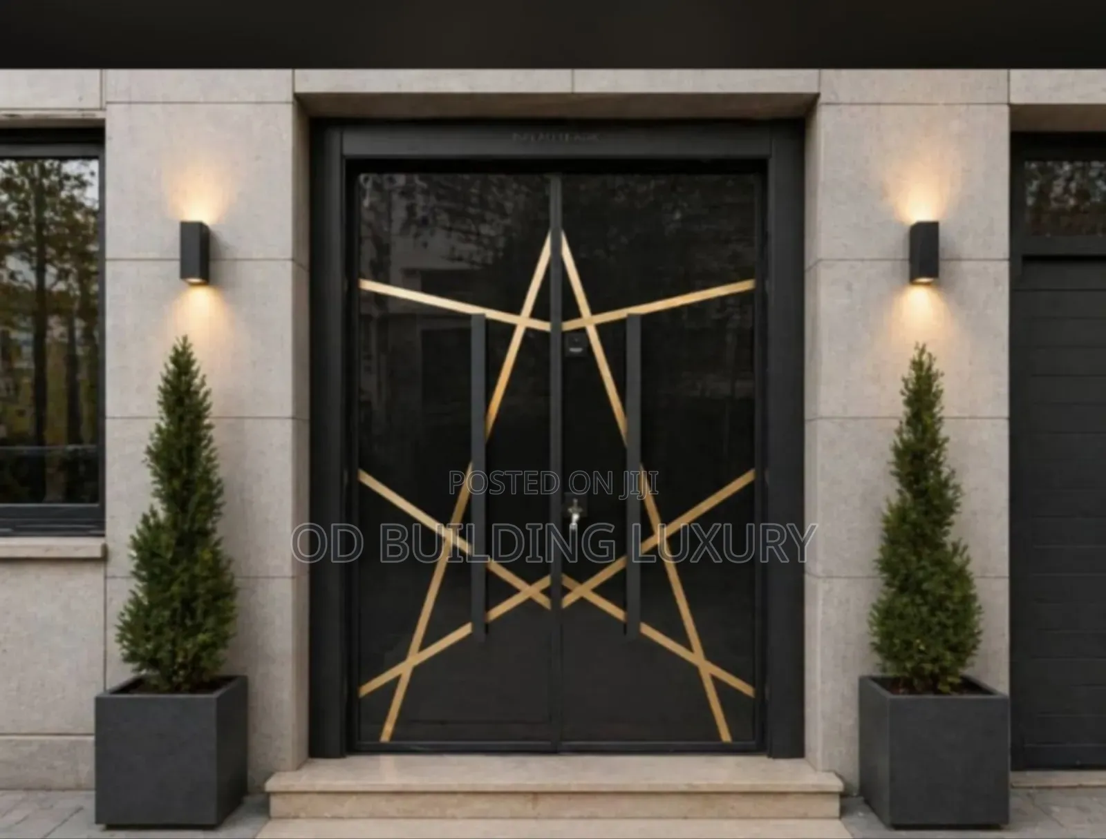 5ftby7 Turkish Luxury Double Security Door With Gold Geometric Accent.