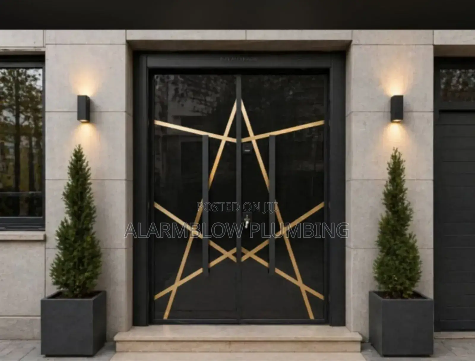 5ftby7 Turkish Luxury Double Security Door With Gold Geometric Accent.