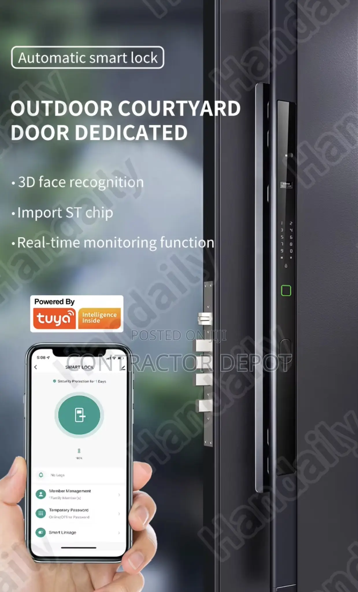 Latest Slim Waterproof Smart Door Lock Tuya Wifi 3d Face Recognition