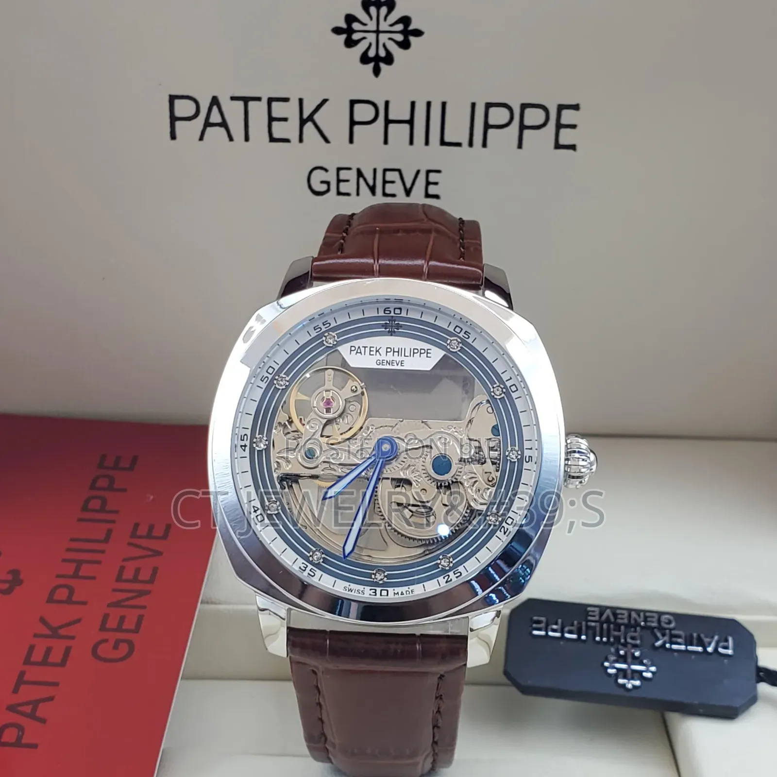 Original Patek Philippe Luxury Chronograph Skeleton Dial Wristwatch