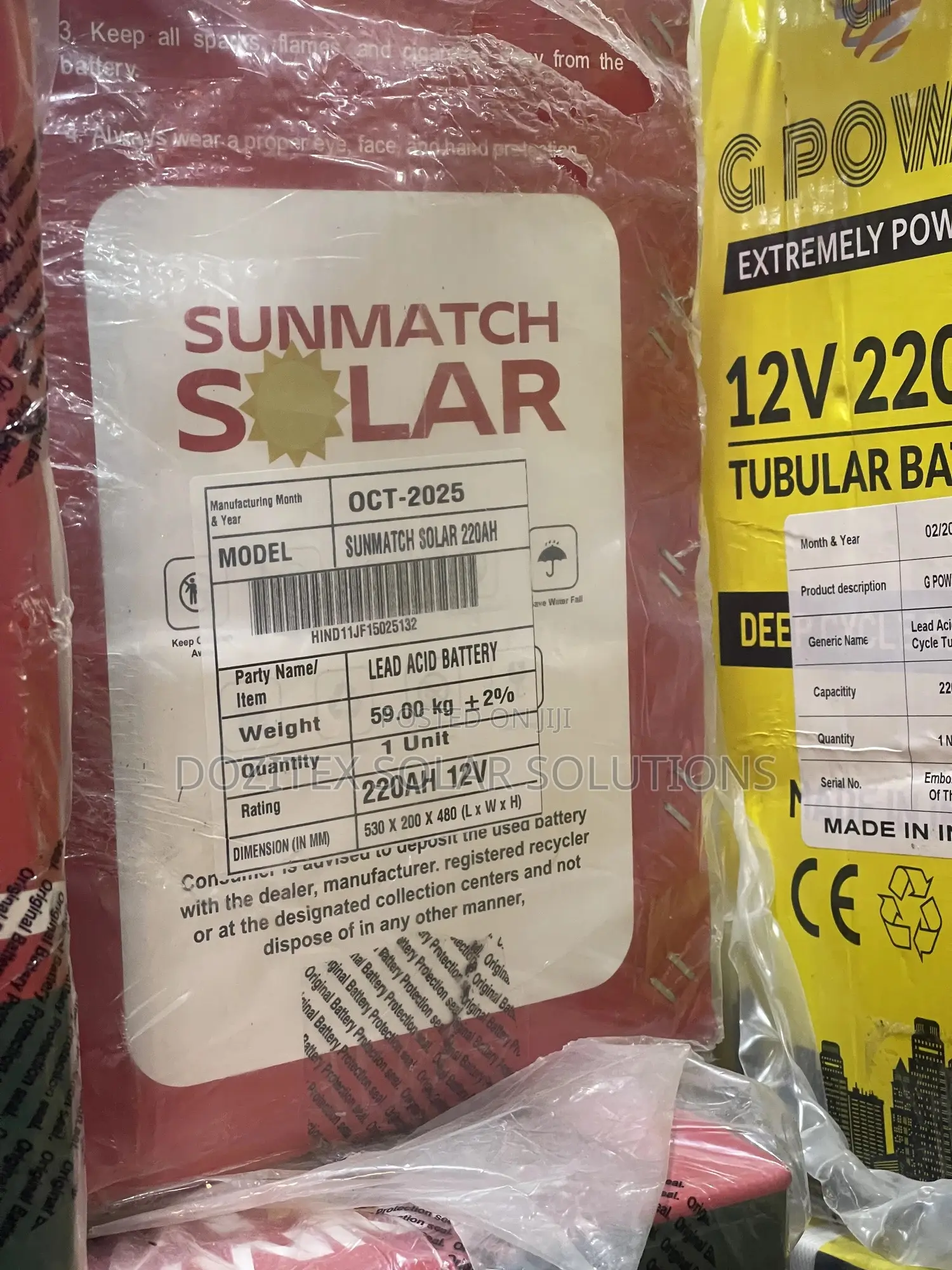 220ah/12v SMS Sunmatch Solar Tubular Battery